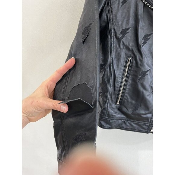 SAMANTHA SIPOS Black Ribbed 100% Leather Biker Cropped Jacket Extra Small AS IS - Picture 5 of 7